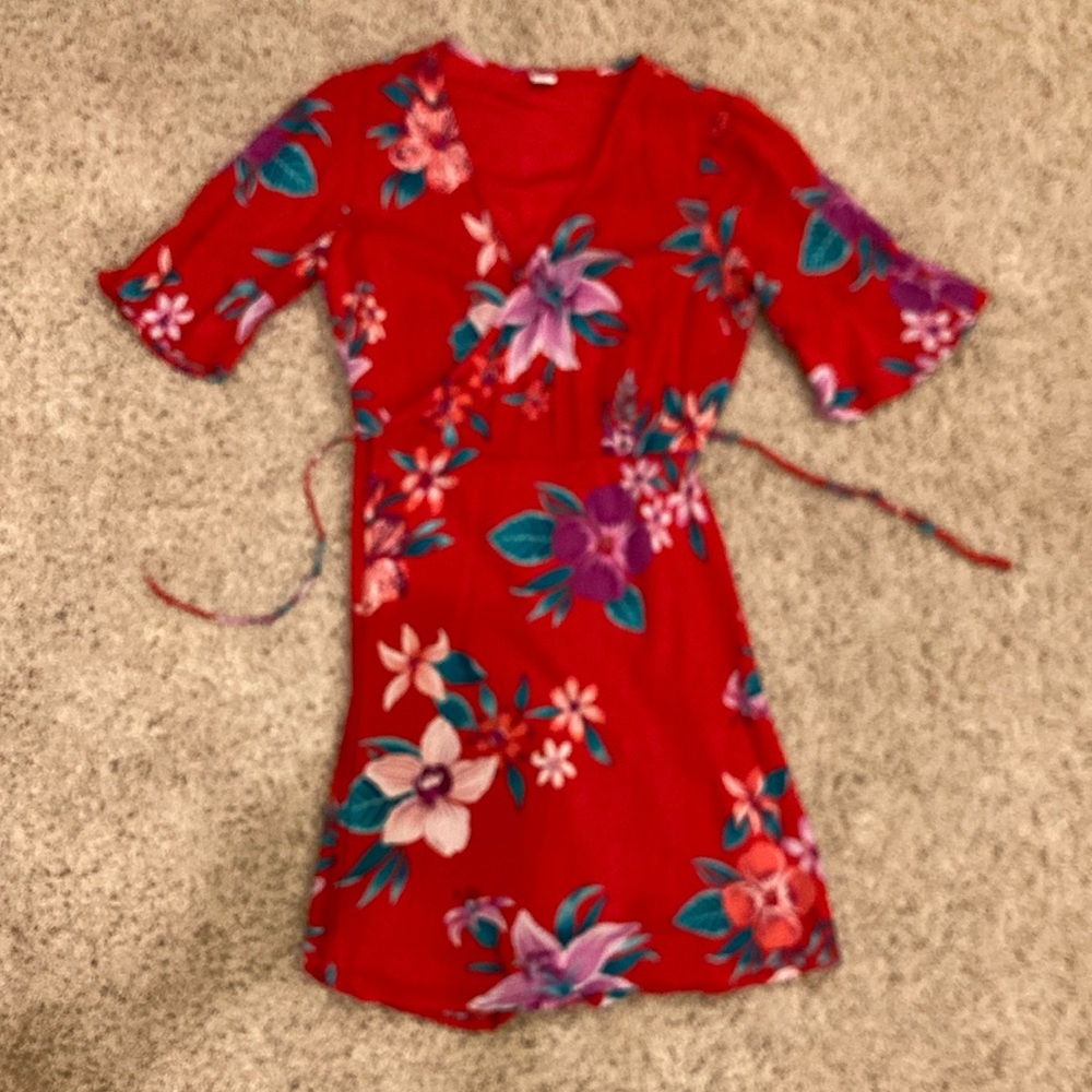 Old Navy Red Floral Midi Dress